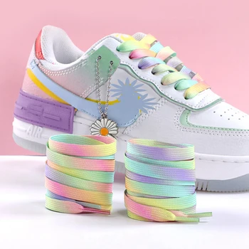 Плоские шнурки цвета радуги, повседневные холщовые шнурки для обуви, разноцветные градиентные шнурки с принтом, подходящие ко всем аксессуарам для обуви унисекс