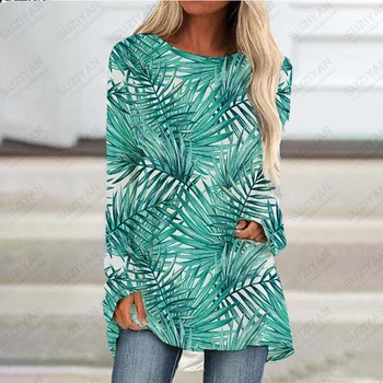 Весенне-осенняя Женская футболка для отдыха в Богемном стиле Размера Плюс с 3D Принтом и длинным рукавом, Женская модная Гавайская короткая юбка