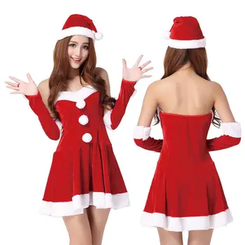   Рождественские Нарядные платья для вечеринок, костюм Санта-Клауса, Сексуальное Рождественское маскарадное платье Санта-Клауса со шляпой и перчатками для рождественского косплея 