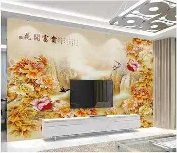 3d обои для стен в рулонах в китайском стиле с тиснением в виде золотистых цветов пиона, настенная роспись на заказ, домашний декор, фотообои, гостиная