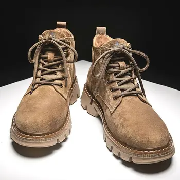 Ботинки Martin/Мужская обувь со средним берцем; Новинка 2023 года; Мужская обувь из натуральной кожи с высоким берцем; Универсальные рабочие ботинки Zhongbang для пустыни на толстой подошве;