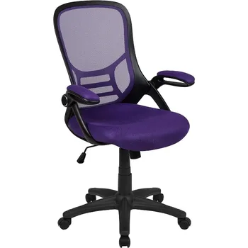 Эргономичный офисный стул с сетчатой спинкой, эргономичный поворотный офисный стул с поясничной поддержкой, откидывающимися подлокотниками, регулируемый по высоте, фиолетовая / черная рама