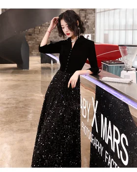 Маленькое вечернее платье Женское 2023, Новое Банкетное Темпераментное Элегантное Черное платье высокого класса для женщин