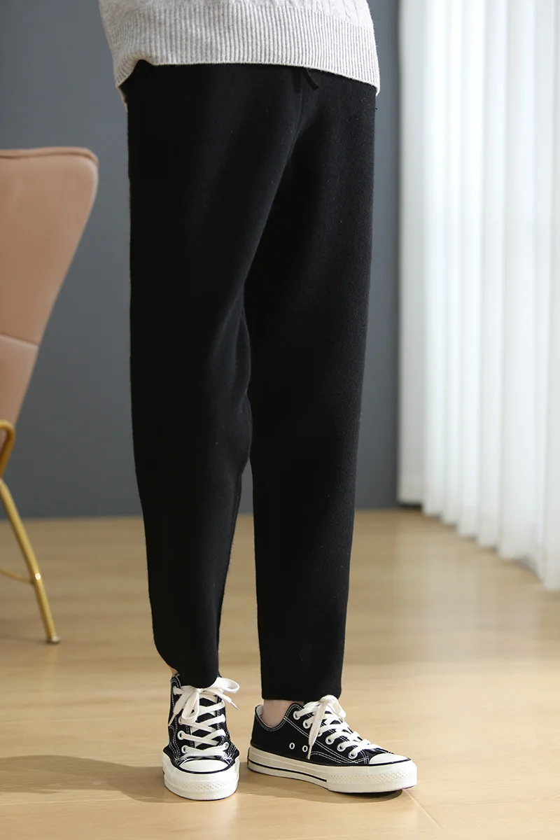 2023, Женские осенне-зимние модные теплые брюки, Женские эластичные повседневные брюки из 100% шерсти, Женские Модные брюки-карандаш серого цвета