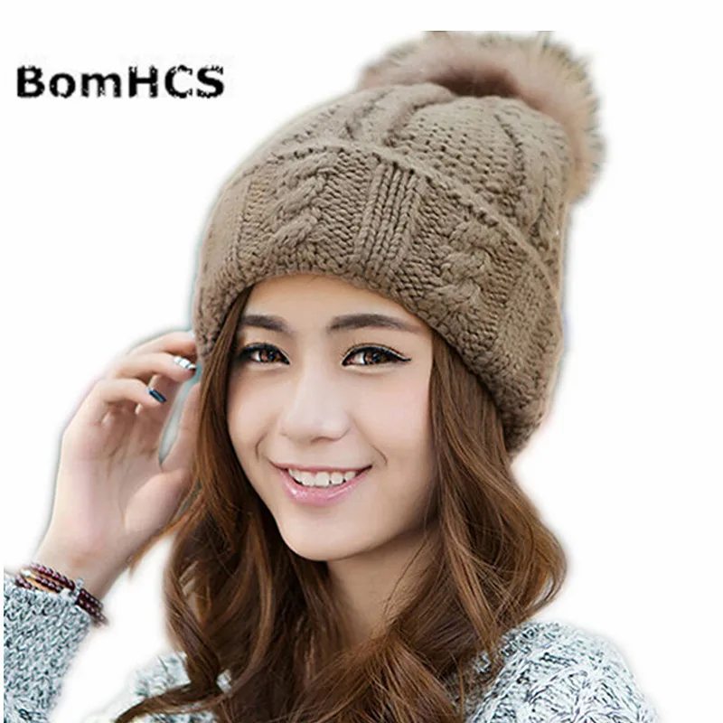 BomHCS Hair Ball 100% Ручная вязка, Шапочка-Бини, Женская Осенне-зимняя теплая шапочка, Шапки