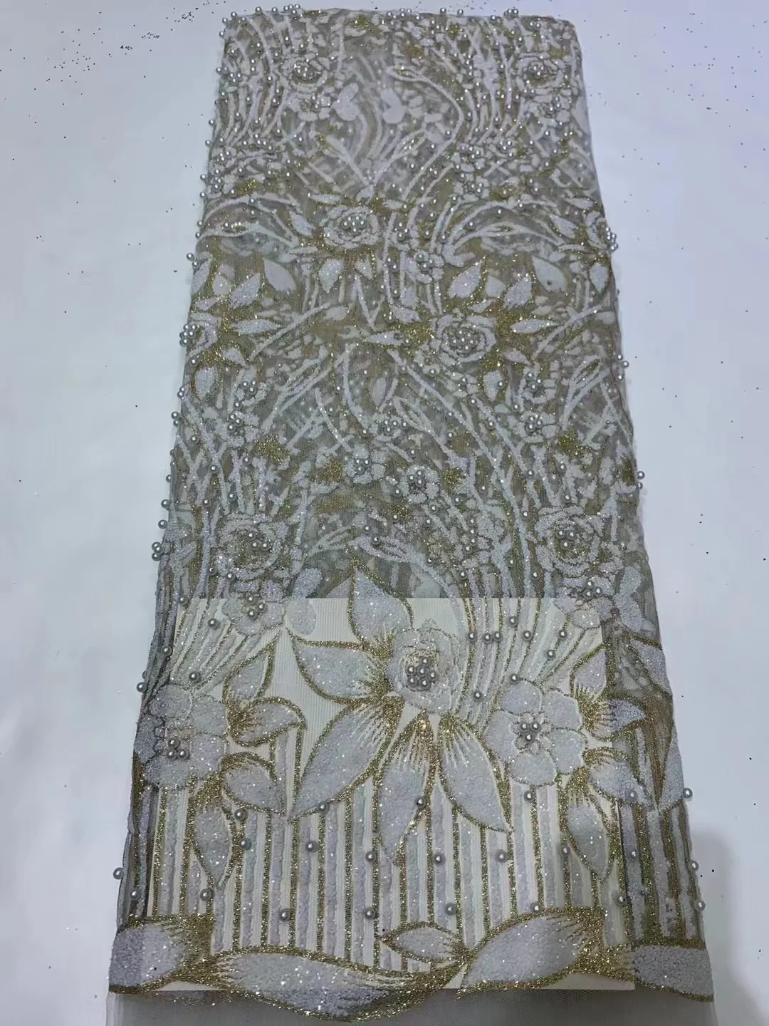 Африканская тяжелая кружевная ткань из бисера, Стразы, Французская кружевная ткань ручной работы с 3D вышивкой пайетками Для свадебного платья Невесты PL348-6