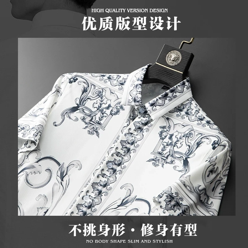 Высококачественная рубашка с индивидуальным принтом в этническом стиле, Мужская рубашка с короткими рукавами, Тренд 2023, Новая рубашка, Летний шелковистый и дышащий повседневный топ