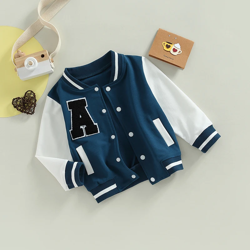 Детские бейсбольные куртки для мальчиков и девочек, детская верхняя одежда с буквенным рисунком, пальто с длинными рукавами и пуговицами спереди, Весенне-осенняя детская одежда