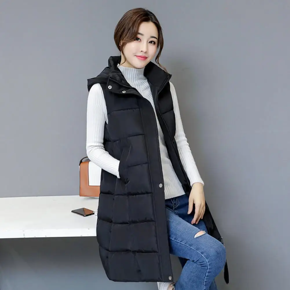 Женский жилет в корейском стиле, подбитый хлопковым пухом, осенне-зимняя теплая верхняя одежда без рукавов, Длинный жилет для женщин на каждый день
