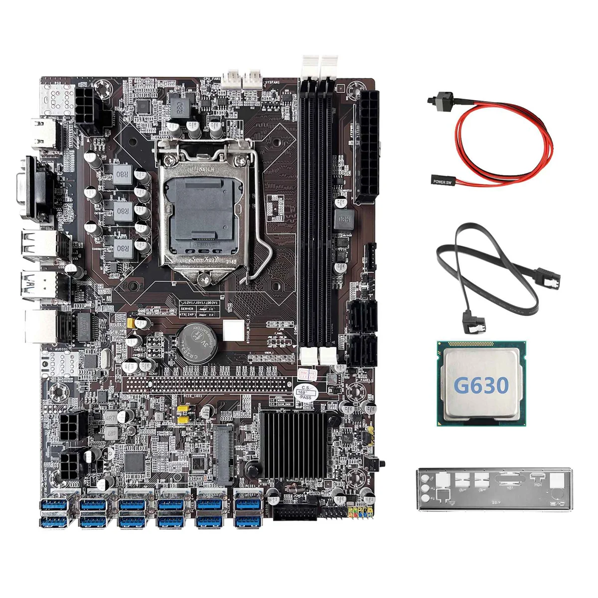 Материнская плата для майнинга B75 12GPU BTC + процессор G630 + кабель SATA + Кабель переключателя Поддержка 2XDDR3 RAM USB3.0 Материнская плата для майнинга B75 12USB