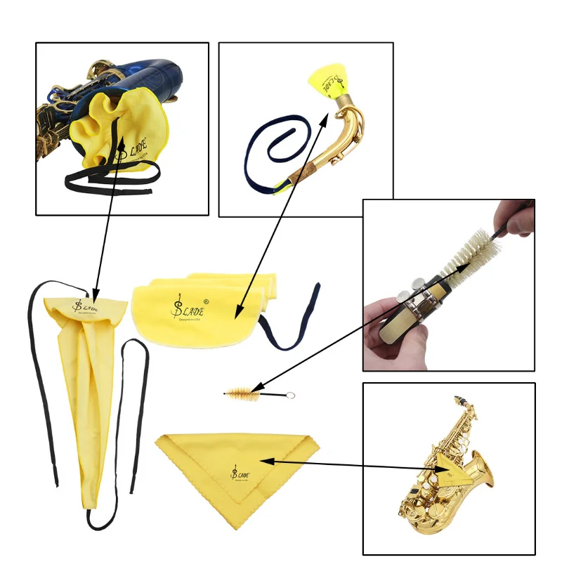 Набор для чистки саксофона, 3 шт., ткань для чистки + щетка для мундштука, инструмент для обслуживания музыкального инструмента