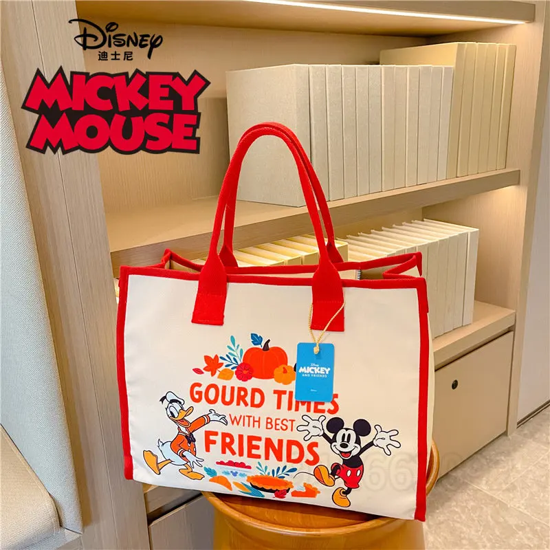 Оригинальная женская сумка Disney Mickey 2023, роскошная брендовая женская сумка, холщовая многофункциональная мультяшная сумка-тоут большой емкости