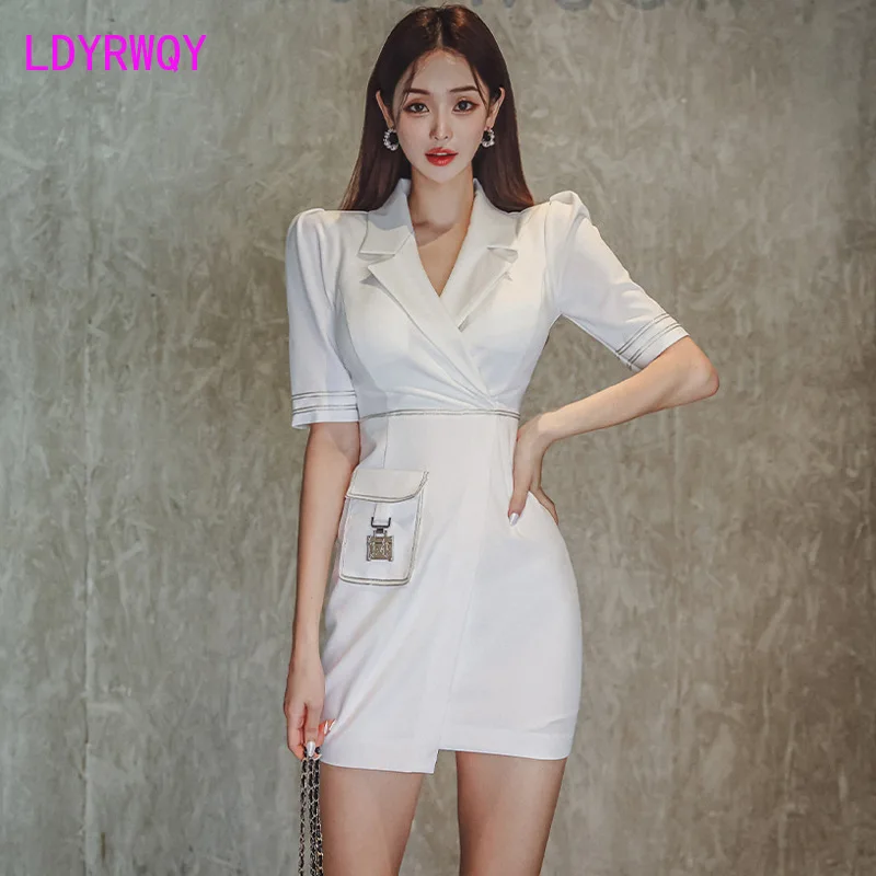 Платье в профессиональном стиле, Осень 2023, Новый корейский костюм с воротником, Модное Платье в один шаг