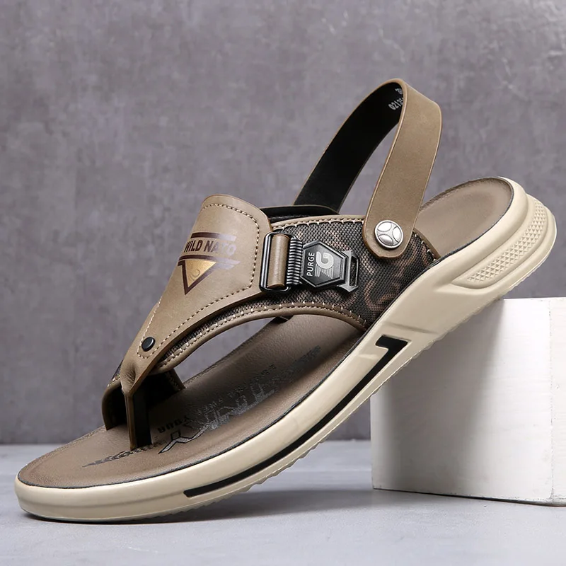 Сандалии-вьетнамки; мужские летние дышащие модные повседневные тапочки на мягкой подошве; сандалии для вождения двойного назначения; мужская пляжная обувь