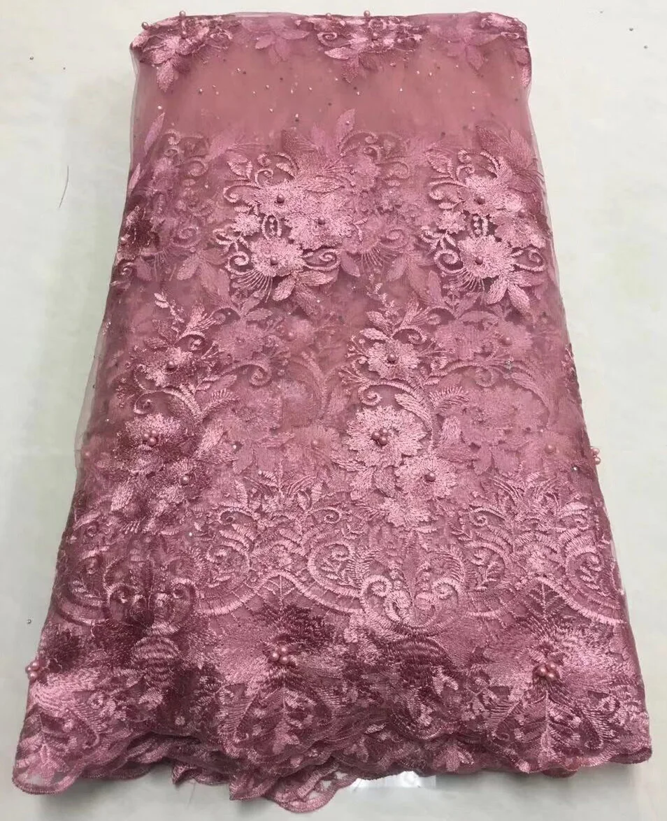 Сиреневая 3D кружевная ткань с бисером и камнями, высококачественная африканская тюлевая кружевная ткань 2018, Гипюровые нигерийские кружевные ткани Z016