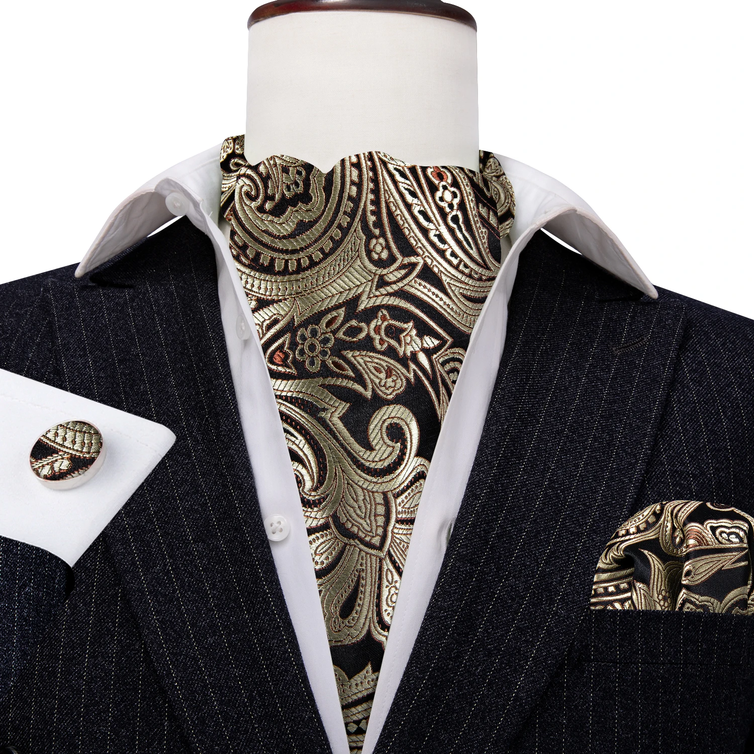 Темно-коричневый мужской галстук, деловые жаккардовые комплекты с пейсли, пальто, галстук, Носовой платок, запонки, подарочный набор от официального дизайнера Barry.Wang AA-06