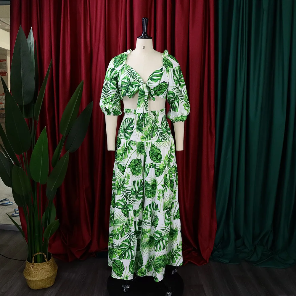 Элегантный Женский комплект из 2 предметов размера Плюс 3XL, одинаковые комплекты с цветочным принтом, блузка с цветочным рисунком, топы, широкие брюки, Женские комплекты