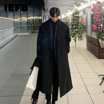 Корейское трендовое Мужское Свободное Повседневное однобортное пальто, Осенне-зимняя мода, Новое шерстяное длинное пальто с длинным рукавом, распродажа