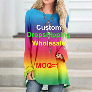 Изготовленные на заказ Женские футболки с 3D принтом, Футболка с длинным рукавом, Эстетичная Блузка Хорошего качества, Уличная женская одежда Y2k, Модный поставщик
