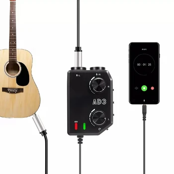 Двухканальный XLR/3,5 мм/6,35 мм-3,5 мм Аудио предусилитель, Микшерный адаптер для гитарного микрофона к камере смартфона