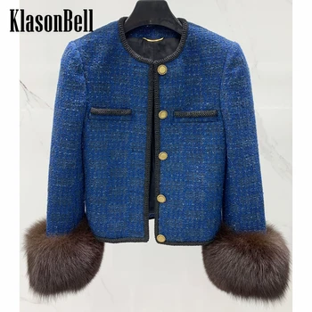 7,11 KlasonBell, модные манжеты из лисьего меха, однобортный твидовый пиджак для женщин