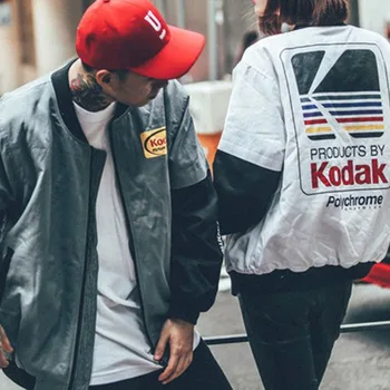 Популярная мужская куртка-бомбер на молнии с длинным рукавом с принтом Kodak, уличная одежда, куртки, Новая демисезонная повседневная куртка в стиле хип-хоп