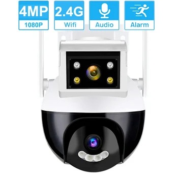 4MP 2K IP-камера Wifi На открытом Воздухе 1080P HD С двумя объективами и двойным экраном PTZ-Камера Умный Дом Автоматическое Отслеживание Видеонаблюдения Камера видеонаблюдения