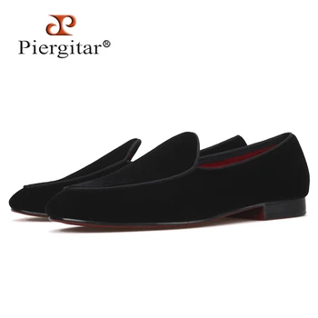 Piergitar /бренд 2019, мужская бархатная обувь ручной работы черного цвета, модные мужские лоферы для вечеринок и свадеб, большие размеры, тапочки для курения