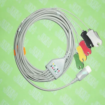 Совместим с аппаратом ЭКГ PHILIPS (HP), цельный кабель для ЭКГ и подводящие провода, 5 выводов, зажим, AHA или IEC.HP 12pin, прямой разъем.