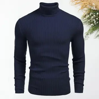 Полосатый свитер, Стильный мужской свитер с высоким воротником, теплая вязаная текстура, приталенный крой, защита от шелушения, осенне-зимняя мода, зима