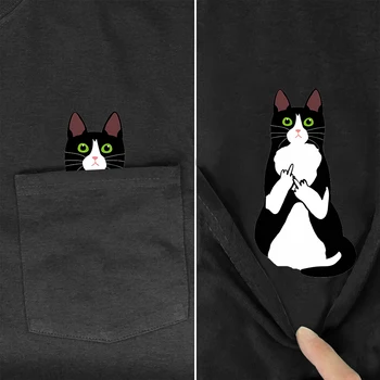 CLOOCL Летняя черная футболка со средним пальцем, кот, 3D печать, Карманная футболка, Пуловер, Женские, мужские футболки с коротким рукавом и рисунком