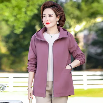 Женская весенняя куртка, пальто с капюшоном, Женский топ среднего и пожилого возраста, Большая Элегантная куртка-бомбер