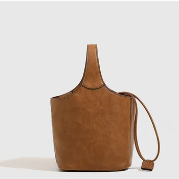 Женская Ретро-сумка-тоут, Однотонная Дизайнерская сумка-Мессенджер, Сумка для овощей, Сумка-ведро, Женская 2023