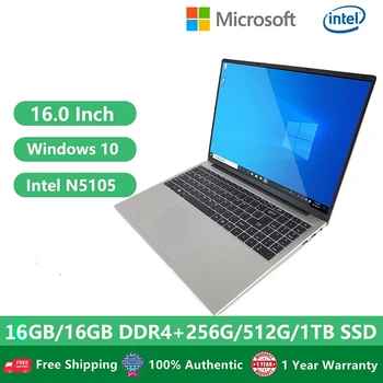 2023 Офисный Ноутбук Бизнес Windows 10 Обучающий Компьютер Ноутбук 16-дюймовый Нетбук Intel N5105 16 ГБ оперативной памяти + 1 ТБ M.2 Камера Bluetooth