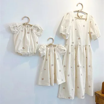 Одинаковые Летние платья для мамы и Дочки, Корейская Детская одежда, Детский комбинезон, Женское платье для мамы и маленькой девочки, Халат