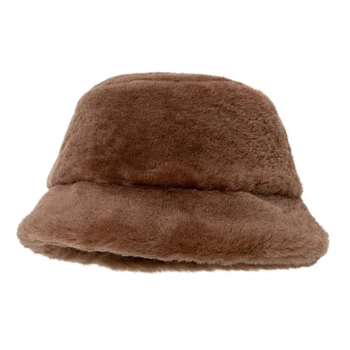 Женская модная плюшевая рыбацкая шапка, зимняя короткая шерстяная теплая шапка для бассейна, повседневная однотонная плюшевая шапка для бассейна с короткими полями