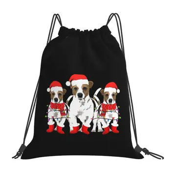 Рюкзаки для собак Джек Рассел, Рождественские Рюкзаки с Санта-Клаусом, Повседневные Портативные сумки на Шнурке, Сумка для хранения с Завязками, сумки для книг