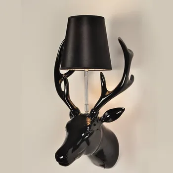 Лампа Home deco E27 настенный светильник с оленем, современное освещение для кровати, индивидуальное настенное освещение из смолы с оленьими рогами