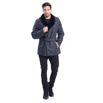 Мужская кожаная куртка из овчины, черная куртка с лацканами, классический двубортный дизайн с поясом, стильный и щедрый