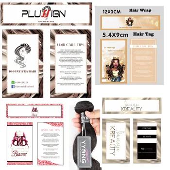 Бумажные бирки с логотипом Plussign для пучков волос и париков, этикетка для одежды, упаковка и бирка для наращивания волос 500 шт./компл.