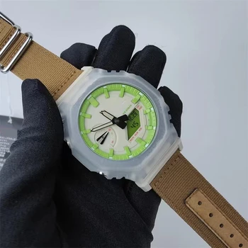 Оригинальные ударные часы, цифровые спортивные кварцевые часы Унисекс 2100, светодиодный съемный циферблат, Нейлоновый ремешок, серия Oak