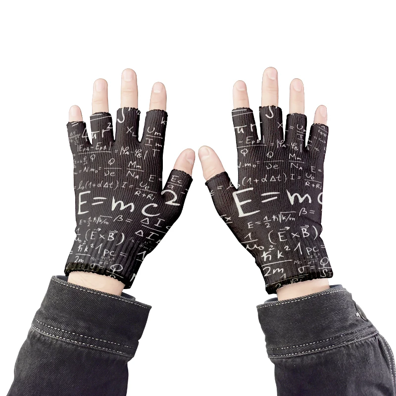 1 пара вязаных перчаток без пальцев, зимние теплые перчатки с сенсорным экраном, перчатки на половину пальца с забавным принтом, противоскользящие Унисекс