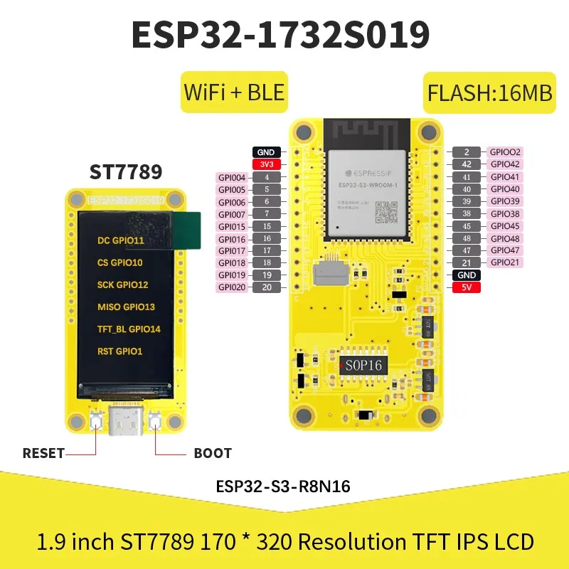 ESP32-S3 HMI 8M PSRAM 16M Вспышка для Arduino Lvgl WiFi и Bluetooth 1,9 