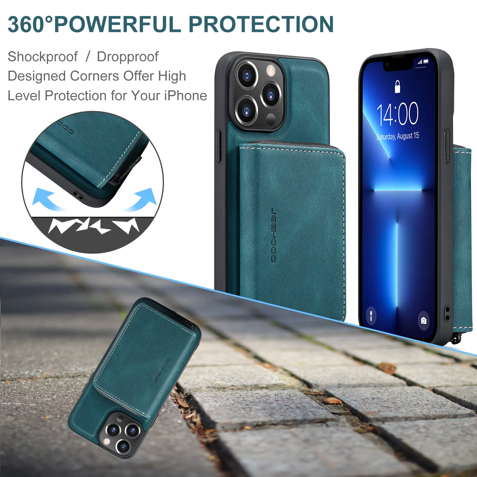 Для iPhone 14 и 14 Pro Max Чехол-бумажник из искусственной кожи, сумка для хранения карт, магнитная поддержка беспроводной зарядки