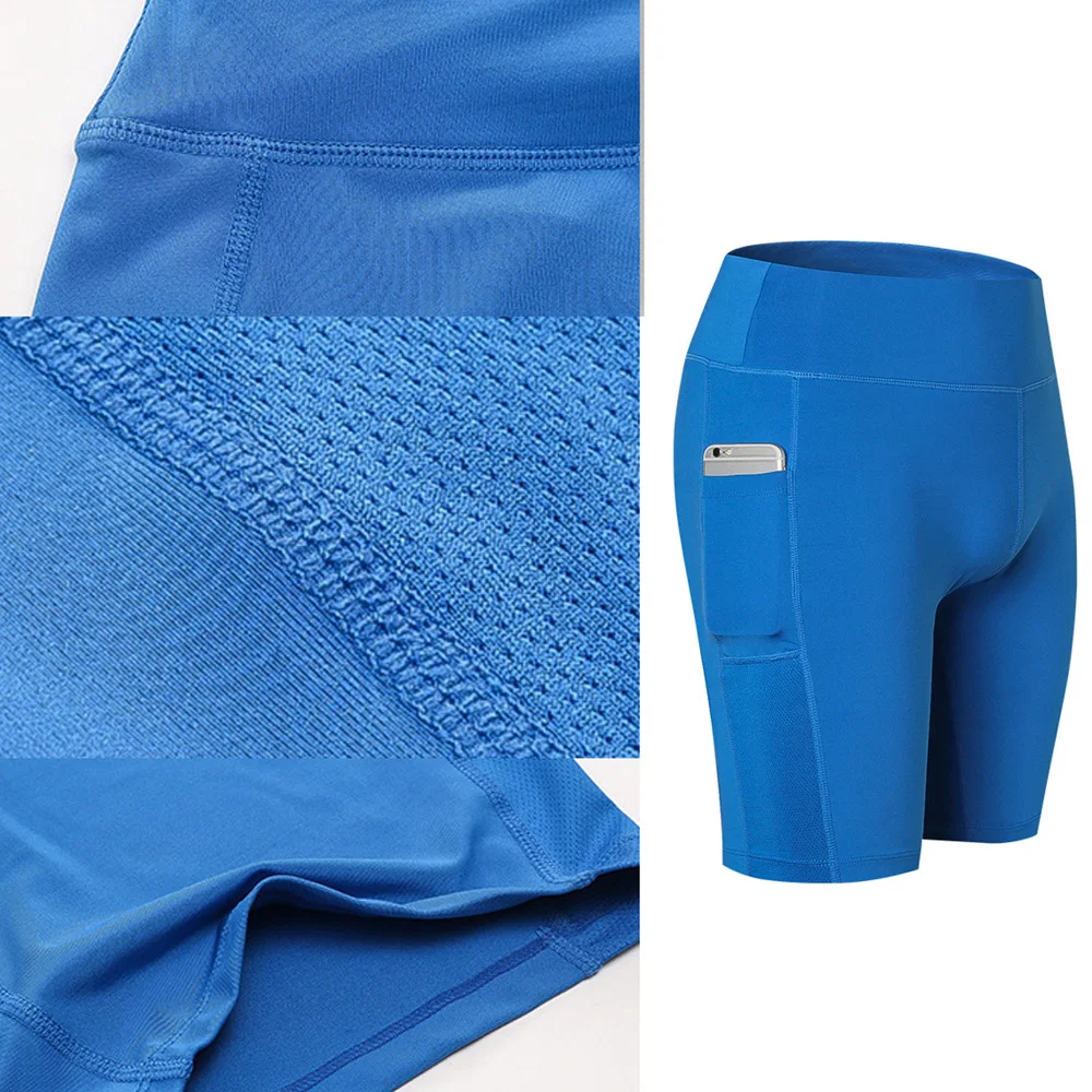 Женские Спортивные шорты с высокой талией и боковым карманом для фитнеса, быстросохнущие SPSYL0040