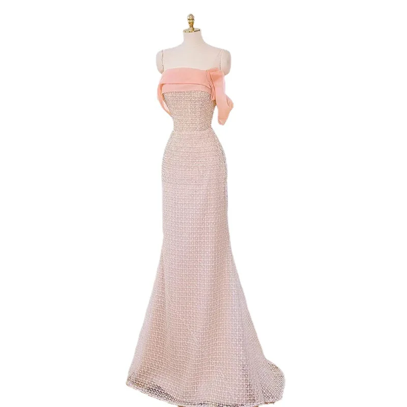 Женское Бальное платье для выпускного Вечера с открытыми плечами, Розовое Бисероплетение, Длинные Свадебные платья Русалки, Праздничная Одежда Vestidos De Fiesta