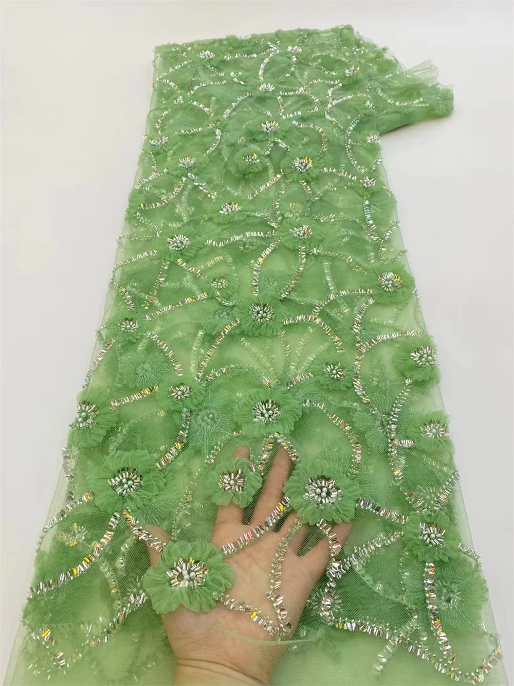 Новейшая Персиковая африканская сетчатая кружевная ткань, 3D аппликация, цветочный материал, вышивка, Тюль, Французская сетчатая кружевная ткань для свадьбы Wp200-1