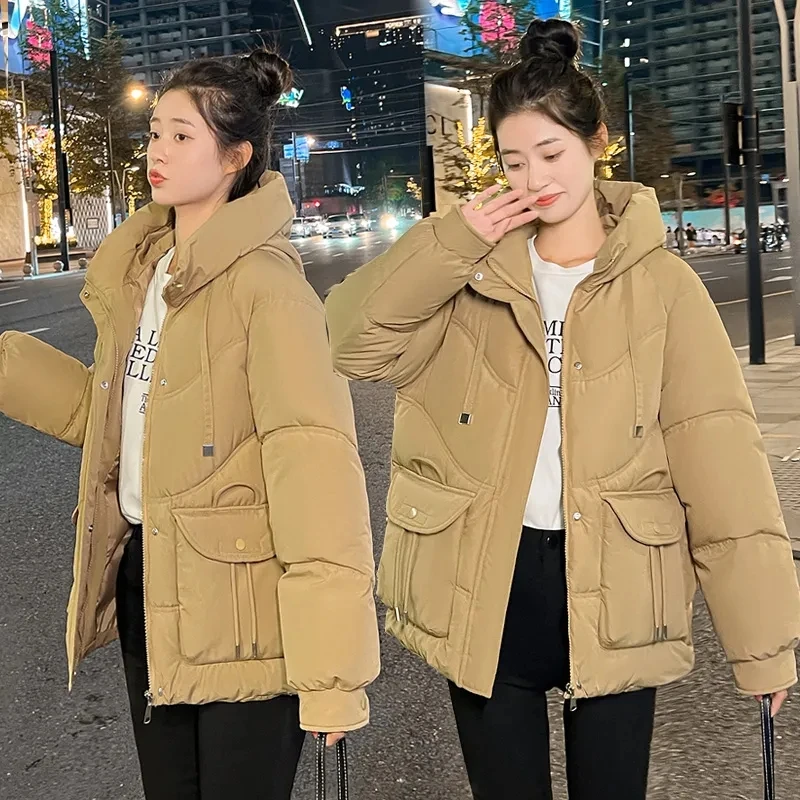 Официальное толстое теплое пальто Parker Осень-зима 2023, Новая Корейская Свободная Пуховая куртка с хлопковой подкладкой, Куртки, Женское пальто