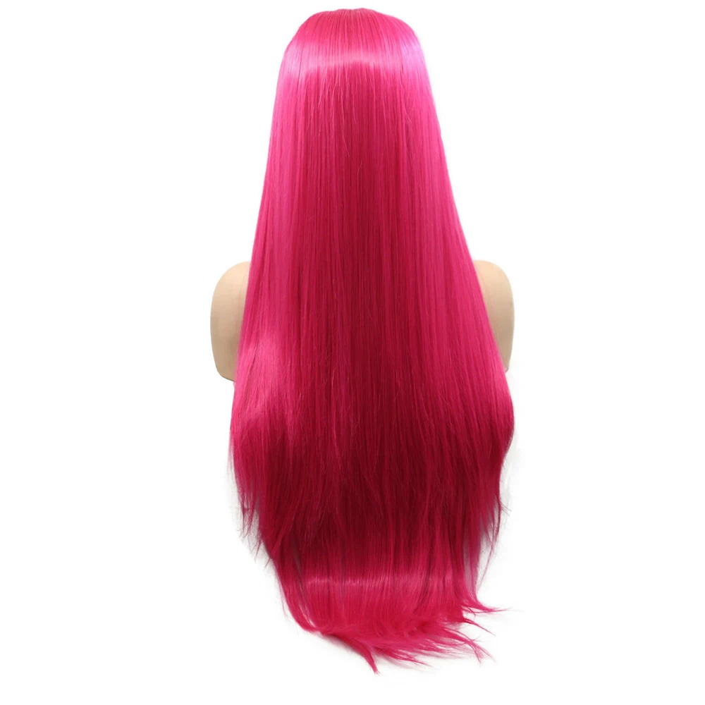Синтетический парик из синтетических волос на кружеве, розовые волосы, Длинные прямые розовые парики для женщин, термостойкие волокнистые волосы 24 дюйма