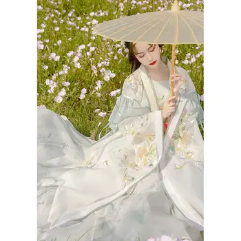 Китайское платье Hanfu, женские древние традиционные комплекты Hanfu с вышивкой, Карнавальный костюм Феи Для Косплея, Зеленое Танцевальное платье Hanfu